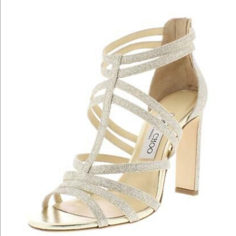 Jimmy Choo Selina Metallic Cage In Platinum Ice